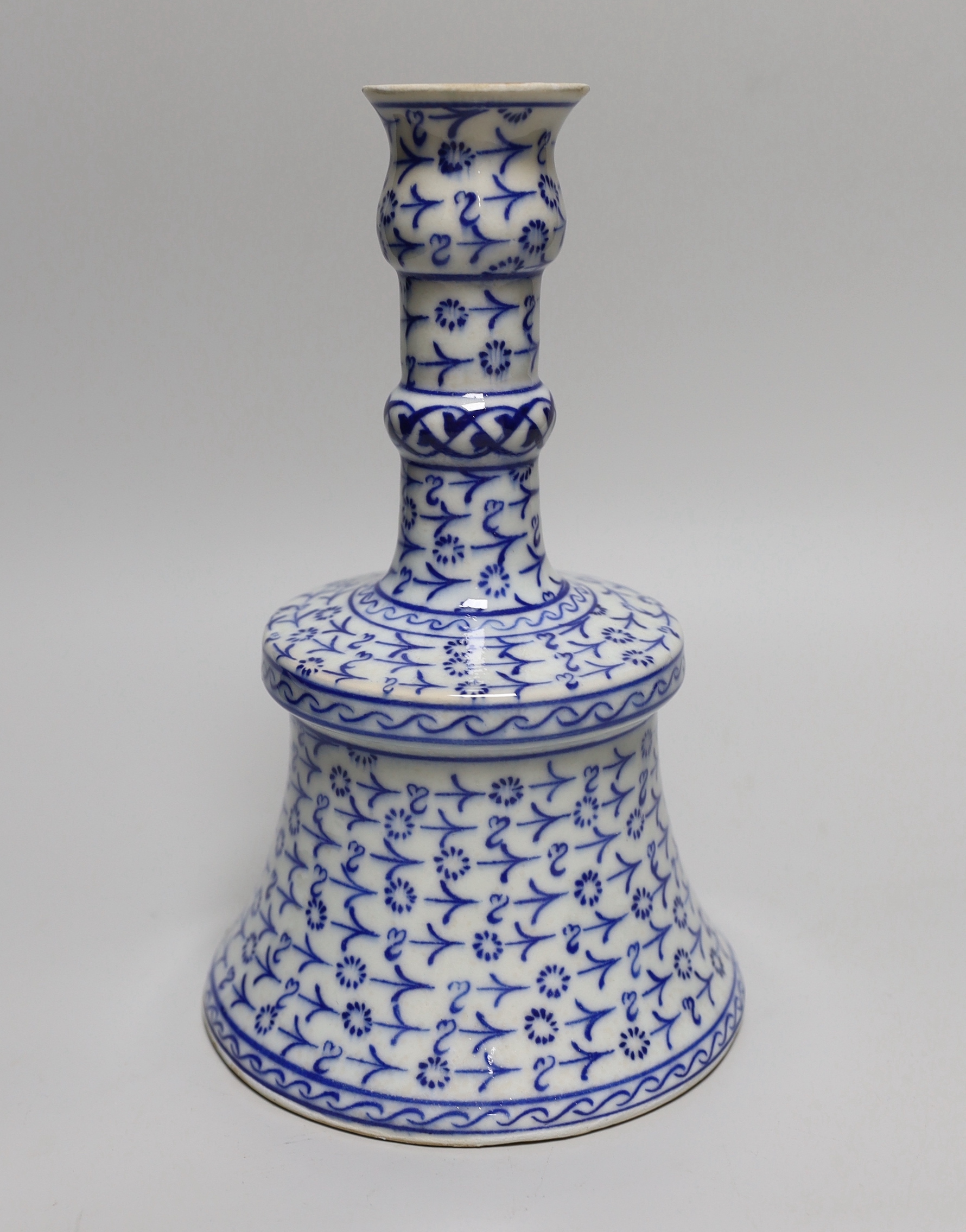 Turkish blue and white Isnik style candlestand, 26cm high